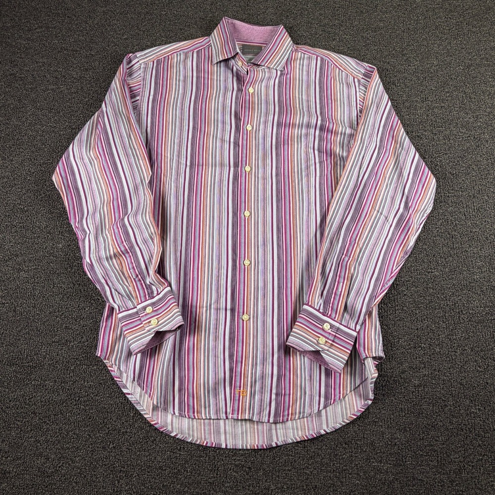Thomas Dean Shirt Mens M Multi-Color Stripe Pima Cotton Button-Down EUC